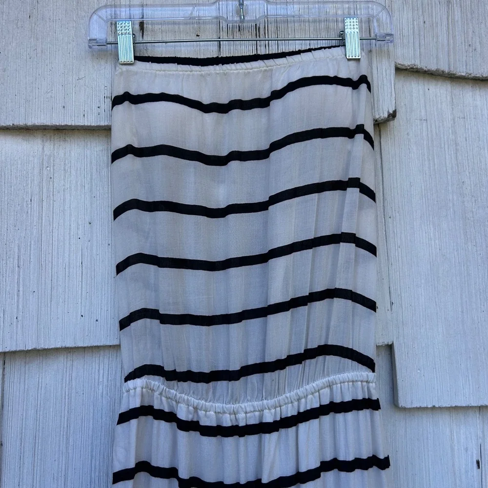 VIX PAULA HERMANNY Odette Band Long‎ Dress Black White Stripe Strapless Maxi S